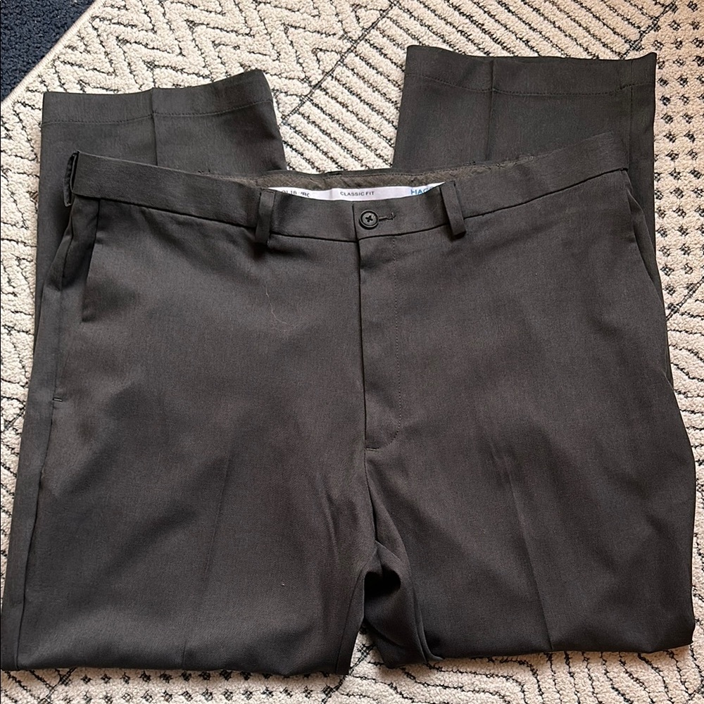 Mens Haggar Gray Dress Pants Flat Front Straight Cut